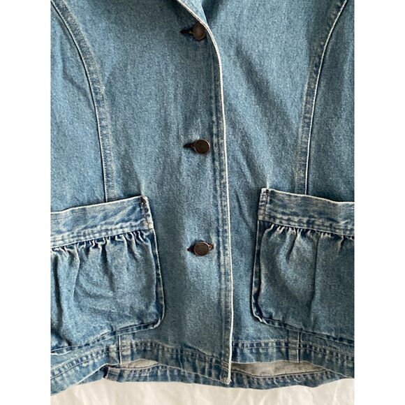 VTG JJill Out of the Blue Denim Jacket Button Down Front Waist Pockets Ruffle S - Picture 6 of 16